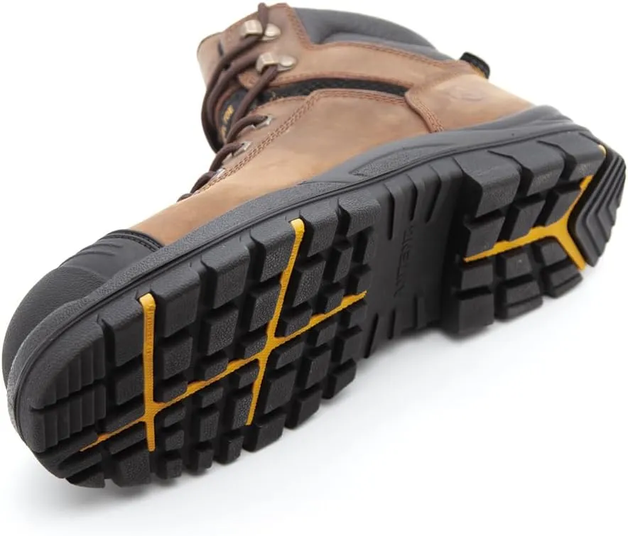 Men's Work Boots, Crazy Horse Leather, Steel Toes Mens Work Shoes, Non Slip Lace Up Protective Shoes, 6 Inch, Anti-Smashing,Anti-Fatigue (AT508, Brown)