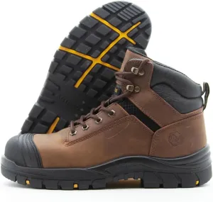 Men's Work Boots, Crazy Horse Leather, Steel Toes Mens Work Shoes, Non Slip Lace Up Protective Shoes, 6 Inch, Anti-Smashing,Anti-Fatigue (AT508, Brown)