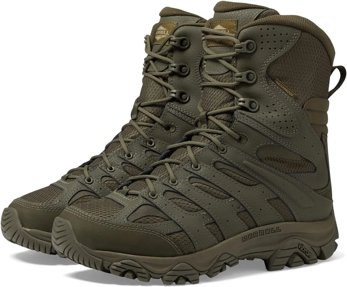 Merrell Mens Moab 3 8 Zip Tactical Waterproof Boots, Durable & Comfortable Coated Leather Combat Hiking Shoes