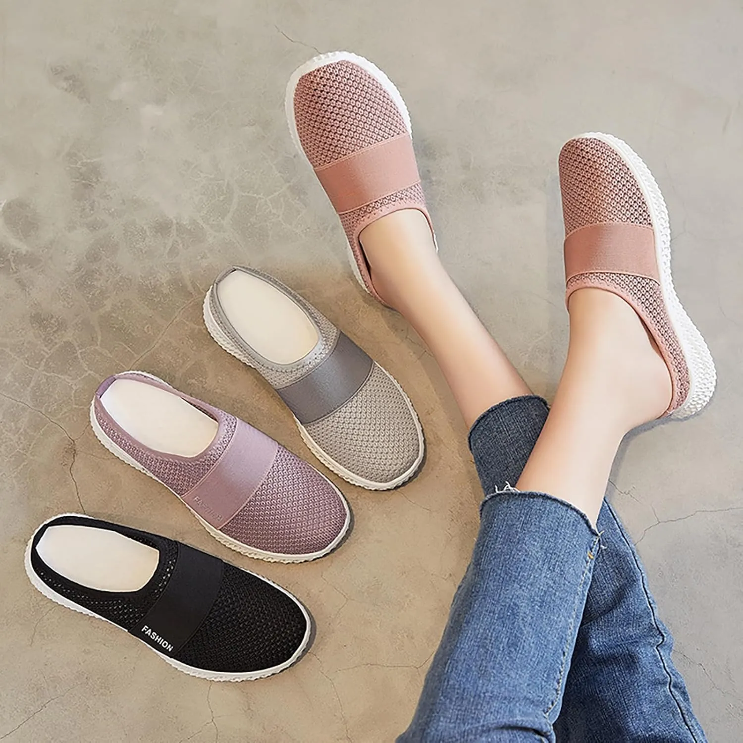 Mules Clogs for Women Diabetic Air-Cushion Slip-On Walking Shoes Lightweight Platform Mesh Mules Sneaker Sandals Orthopedic Slippers Backless Sneakers