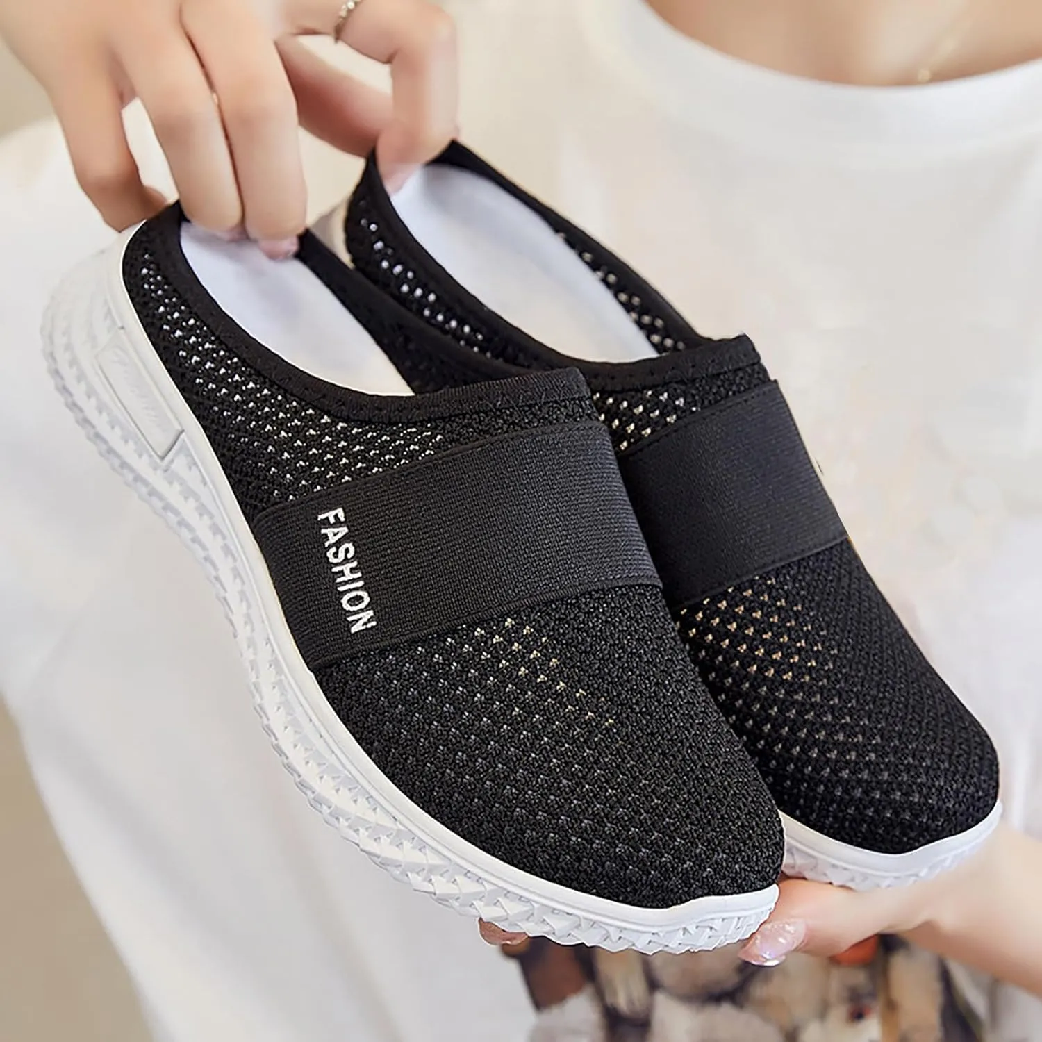 Mules Clogs for Women Diabetic Air-Cushion Slip-On Walking Shoes Lightweight Platform Mesh Mules Sneaker Sandals Orthopedic Slippers Backless Sneakers
