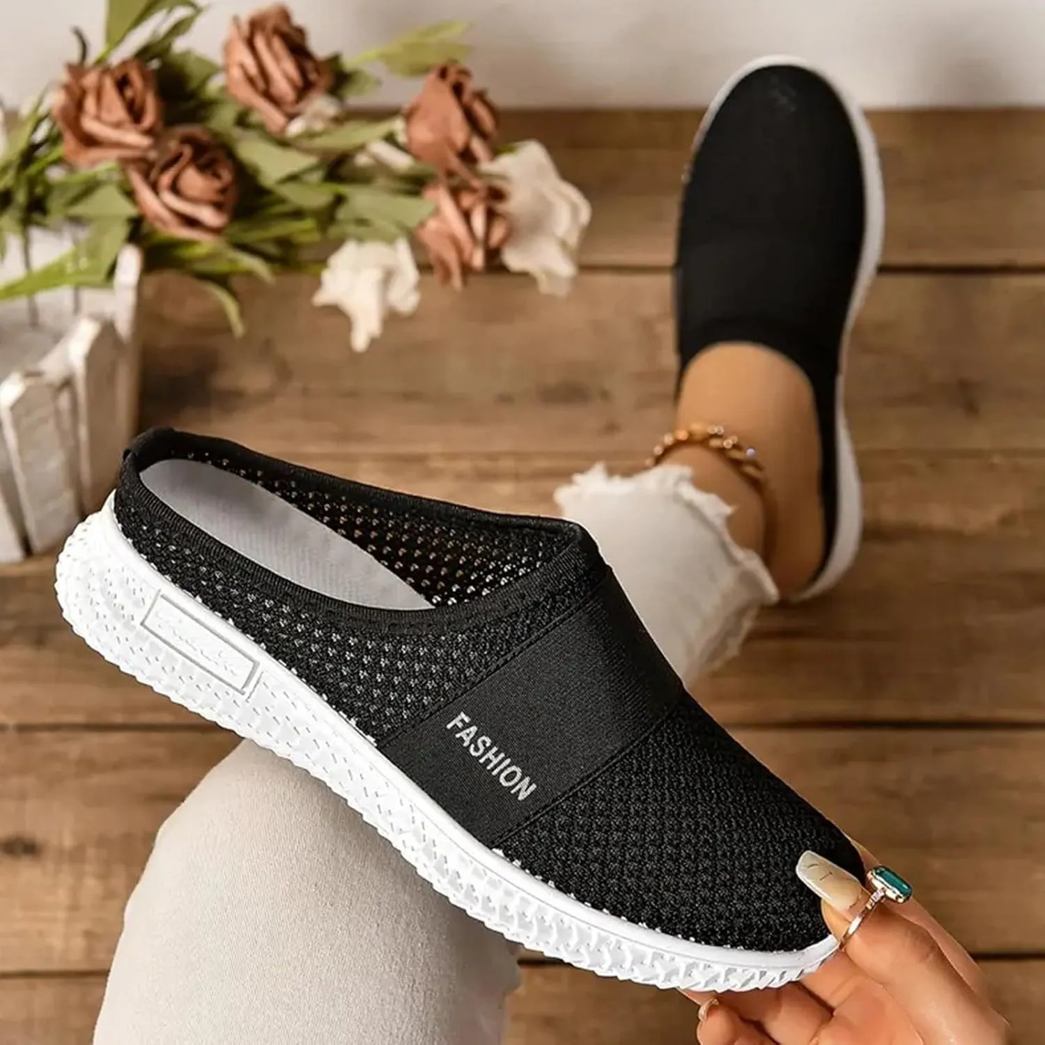 Mules Clogs for Women Diabetic Air-Cushion Slip-On Walking Shoes Lightweight Platform Mesh Mules Sneaker Sandals Orthopedic Slippers Backless Sneakers