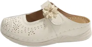 Mules for Women Dressy Summer Closed Toe Sandals Casual Hollow Out Slip On Wedge Slippers Elegant Flower Decor Clogs Womens Walking Shoes for All Occasions: Casual, Work, Party