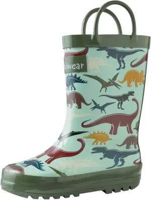 oaki Toddler Rain Boots - Perfect Kids Rain Boots for Any Weather - Durable Rubber Baby Rain Boots Keep Little Feet Dry, Lightweight Waterproof with Easy-on Handle, Earthy Dino, 13 Little Kid