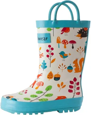oaki Toddler Rain Boots - Perfect Kids Rain Boots for Any Weather - Durable Rubber Baby Rain Boots Keep Little Feet Dry, Lightweight Waterproof with Easy-on Handle, Forest Animals, 4 Big Kid