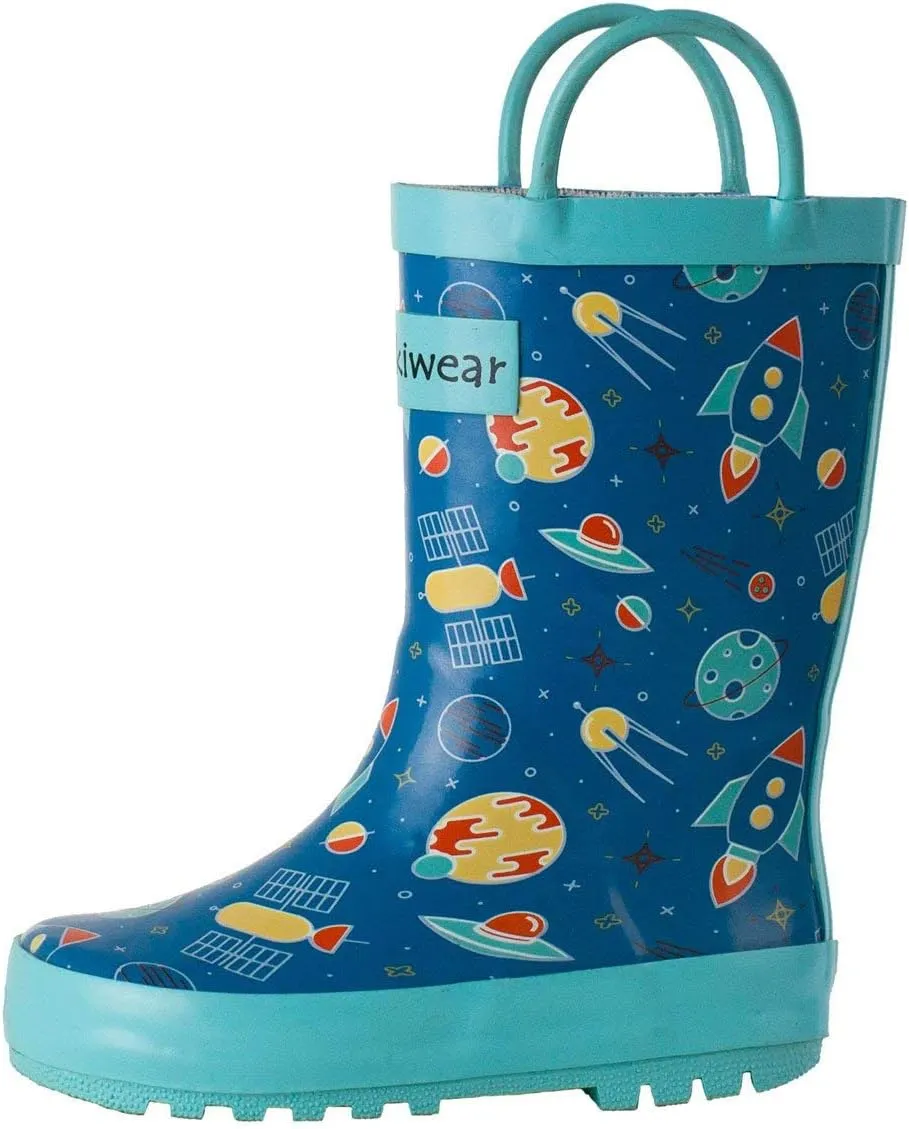oaki Toddler Rain Boots - Perfect Kids Rain Boots for Any Weather - Durable Rubber Baby Rain Boots Keep Little Feet Dry, Lightweight Waterproof with Easy-on Handle, Outer Space, 11 Little Kid