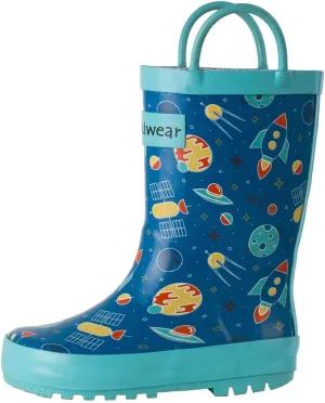 oaki Toddler Rain Boots - Perfect Kids Rain Boots for Any Weather - Durable Rubber Baby Rain Boots Keep Little Feet Dry, Lightweight Waterproof with Easy-on Handle, Outer Space, 11 Little Kid