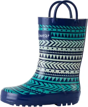 oaki Toddler Rain Boots - Perfect Kids Rain Boots for Any Weather - Durable Rubber Baby Rain Boots Keep Little Feet Dry, Lightweight Waterproof with Easy-on Handle, Tribal, 3 Little Kid