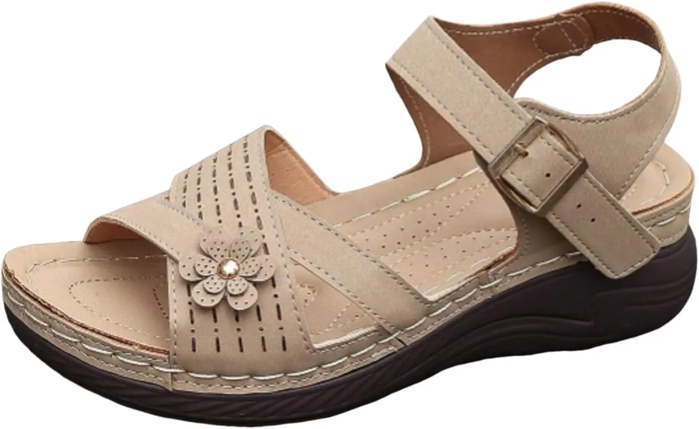 Orthopedic Sandals For Women Arch Support 2025 Open Toe Summer Casual Platform Sandals with Adjustable Hook Loop Wide Width Walking Dress Shoes for Party Casual Beach Vacation
