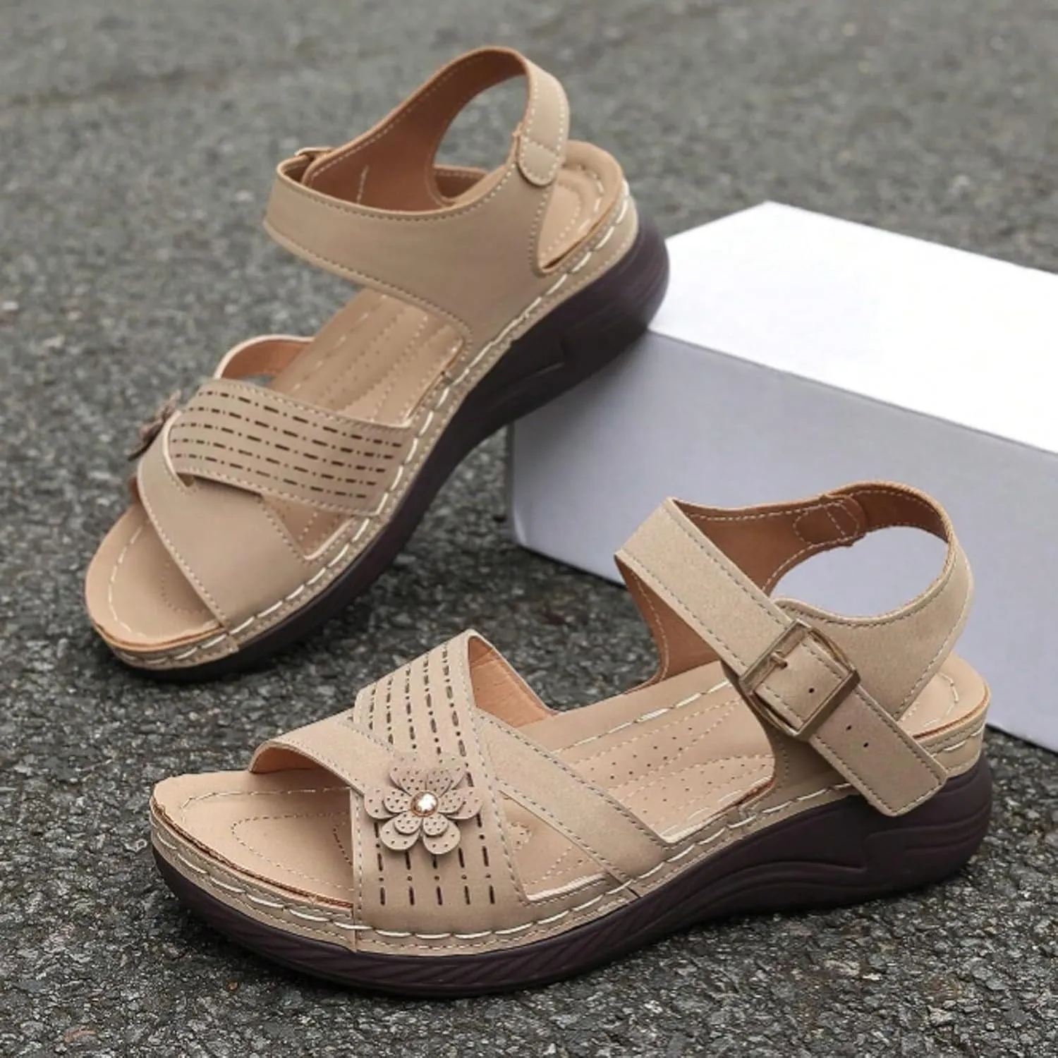 Orthopedic Sandals For Women Arch Support 2025 Open Toe Summer Casual Platform Sandals with Adjustable Hook Loop Wide Width Walking Dress Shoes for Party Casual Beach Vacation