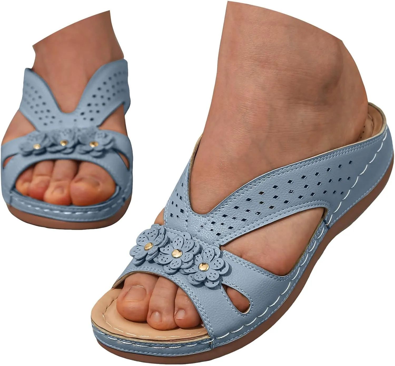 Orthopedic Wedge Sandals for Women - Arch Support Wedge Flip Flops Summer 2025 Comfortable Dressy Casual Beach Slippers Casual Slip on Sandals Boho Beach Sandals Summer Dress Shoes
