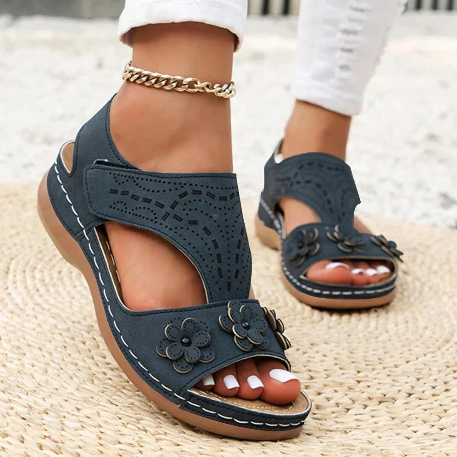 Orthopedic Wedge Sandals for Women,Hollow Sports Sandals Orthopedic Summer Casual Sandals Casual Comfortable Summer Backless Mules Adjustable Slide Walking Shoes