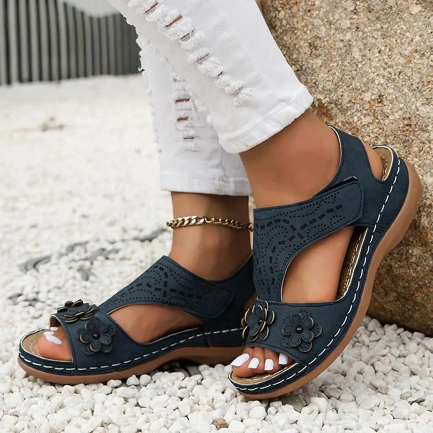Orthopedic Wedge Sandals for Women,Hollow Sports Sandals Orthopedic Summer Casual Sandals Casual Comfortable Summer Backless Mules Adjustable Slide Walking Shoes