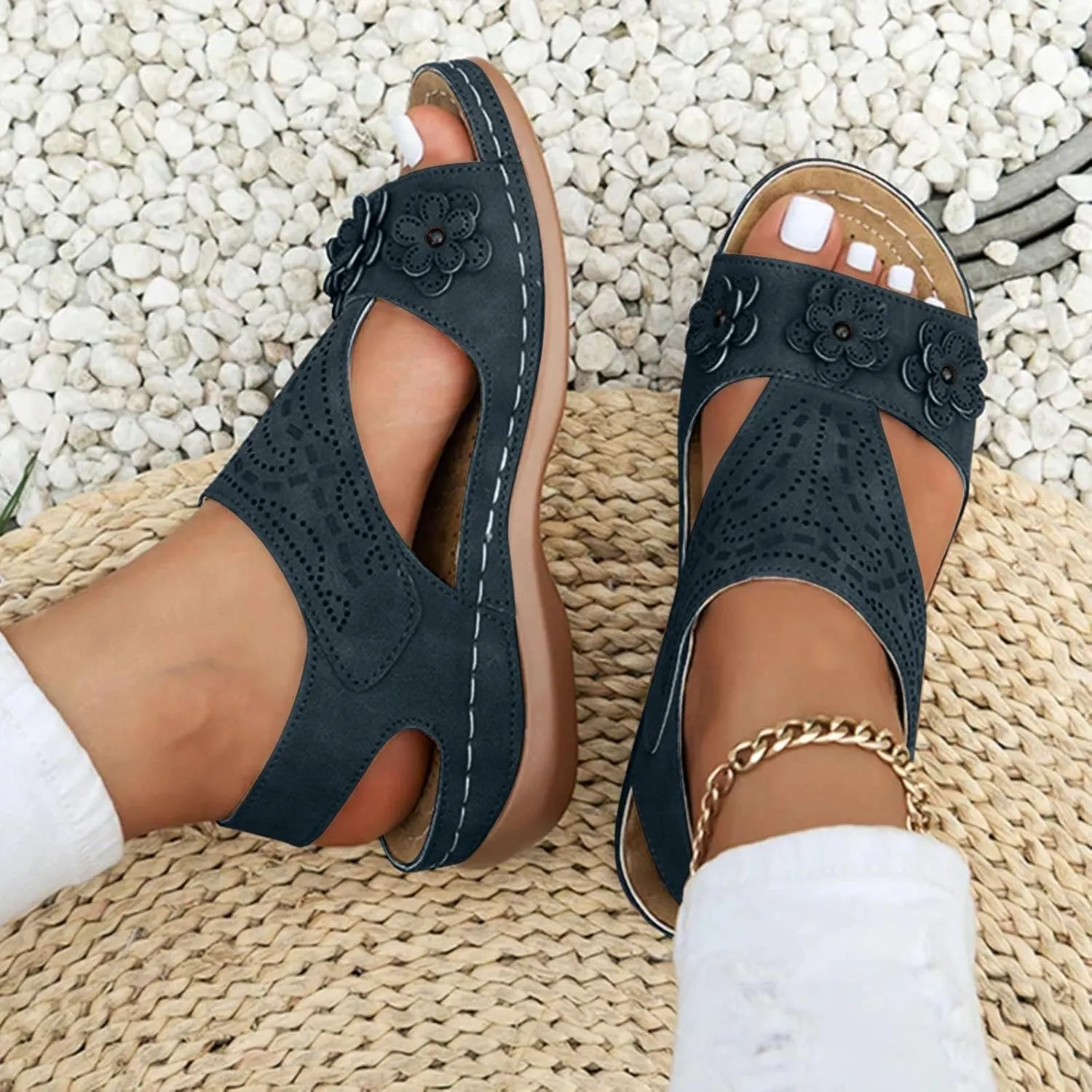 Orthopedic Wedge Sandals for Women,Hollow Sports Sandals Orthopedic Summer Casual Sandals Casual Comfortable Summer Backless Mules Adjustable Slide Walking Shoes