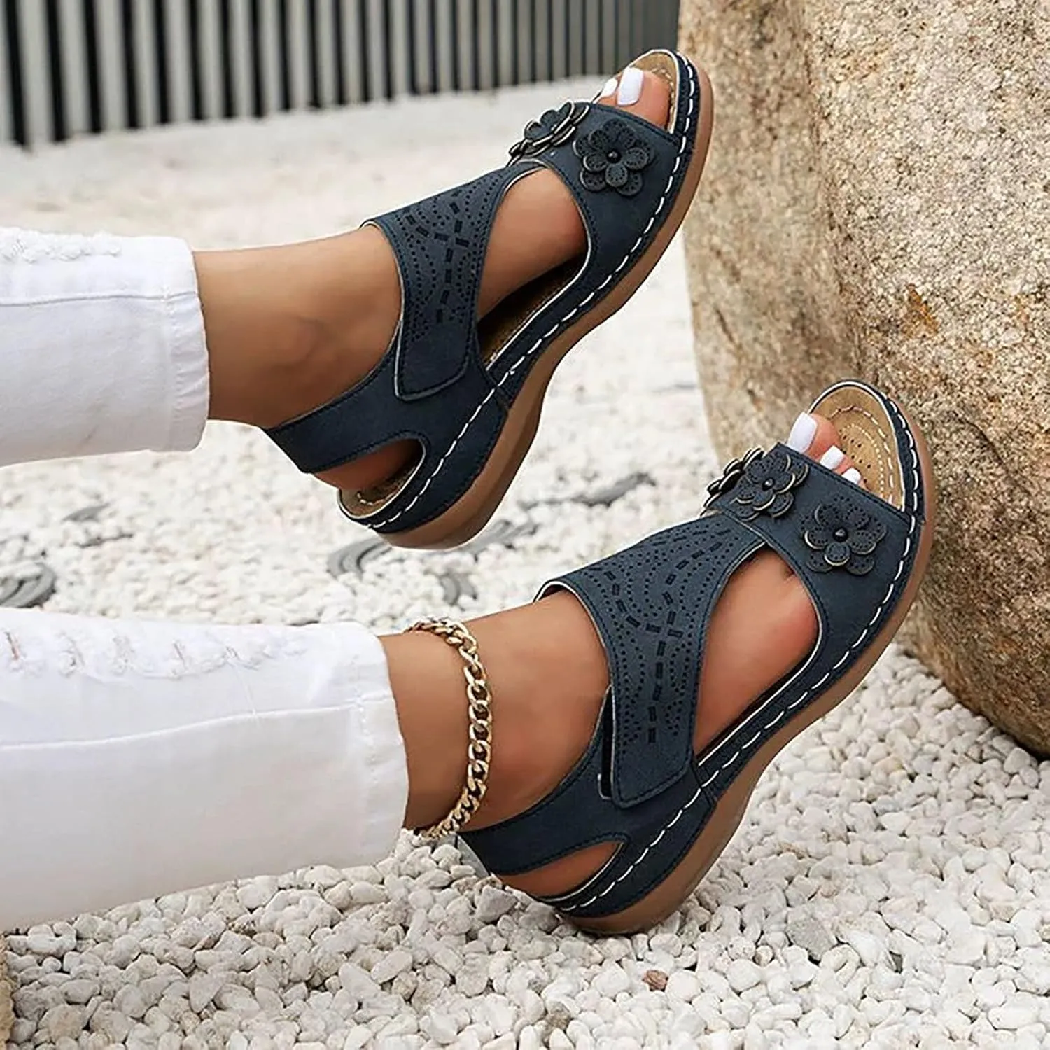 Orthopedic Wedge Sandals for Women,Hollow Sports Sandals Orthopedic Summer Casual Sandals Casual Comfortable Summer Backless Mules Adjustable Slide Walking Shoes