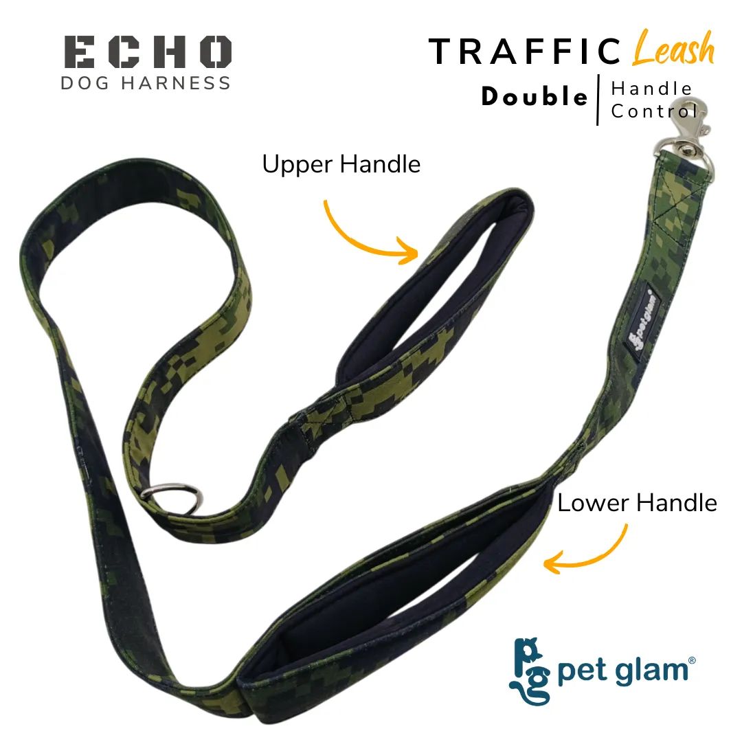 Pet Glam Double Handle Traffic Leash For Dogs Echo | 5 Ft Long X-Large 1.5 inch W