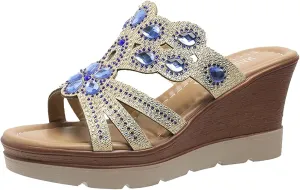 Platform Sandals Women Rhinestone Sequin Wedge Sandals Arch Support Sandal Open Toe Beach Casual Slippers