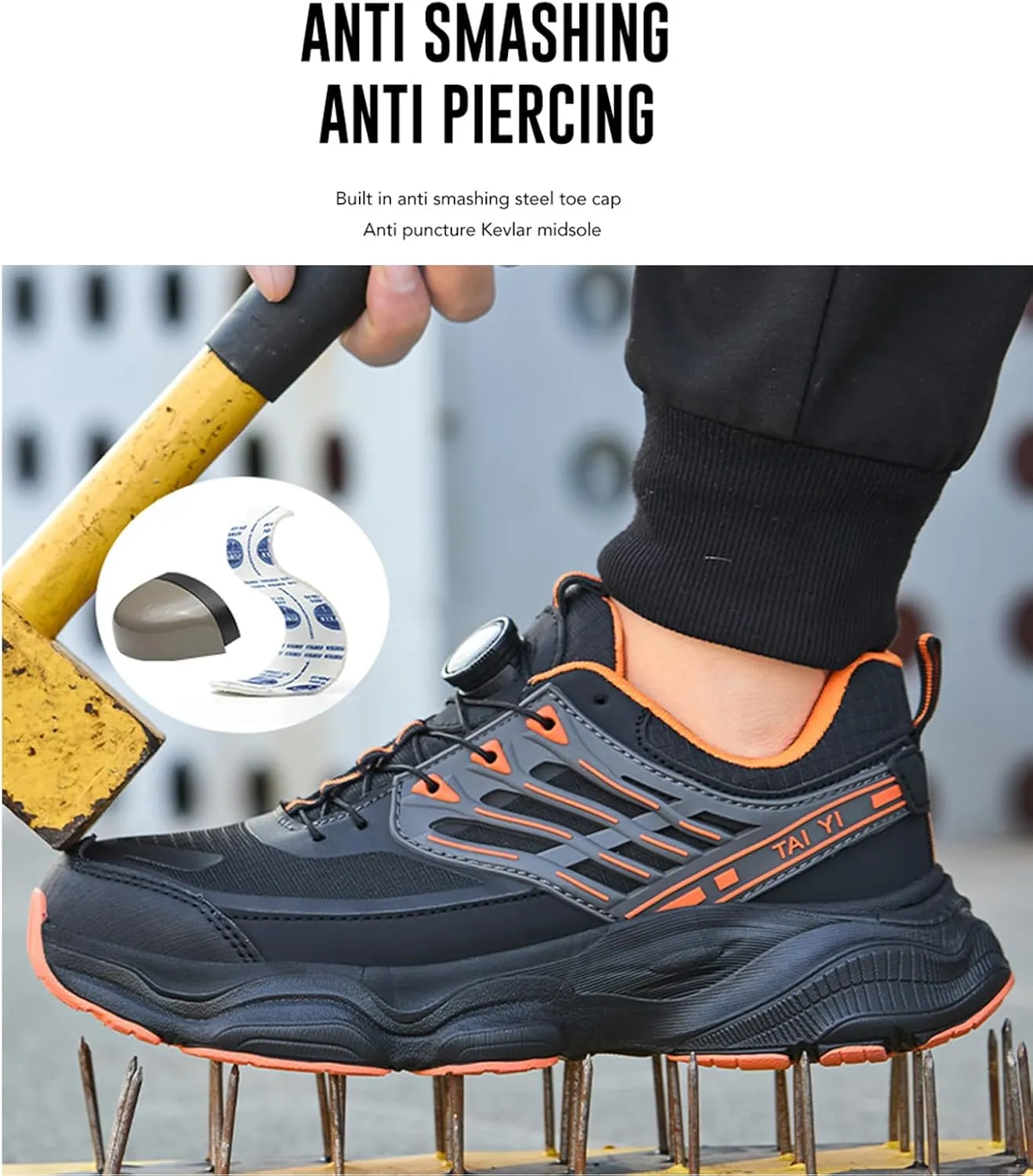 Prestivos Steel Toe Shoes: Men's Work Shoes, Anti-Slip, Puncture-Resistant, Steel Toe, Air Cushion, Black, Gray