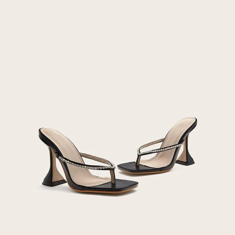 PU Bunions Rhinestone High Heel Square Toe Sandals