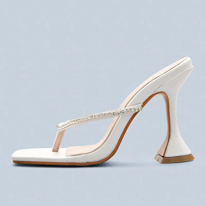 PU Bunions Rhinestone High Heel Square Toe Sandals