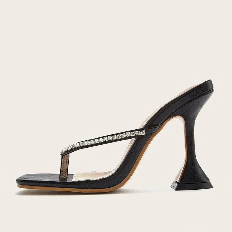 PU Bunions Rhinestone High Heel Square Toe Sandals