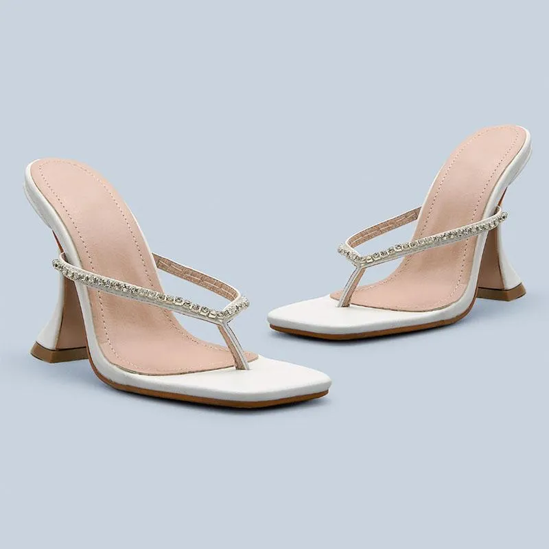 PU Bunions Rhinestone High Heel Square Toe Sandals
