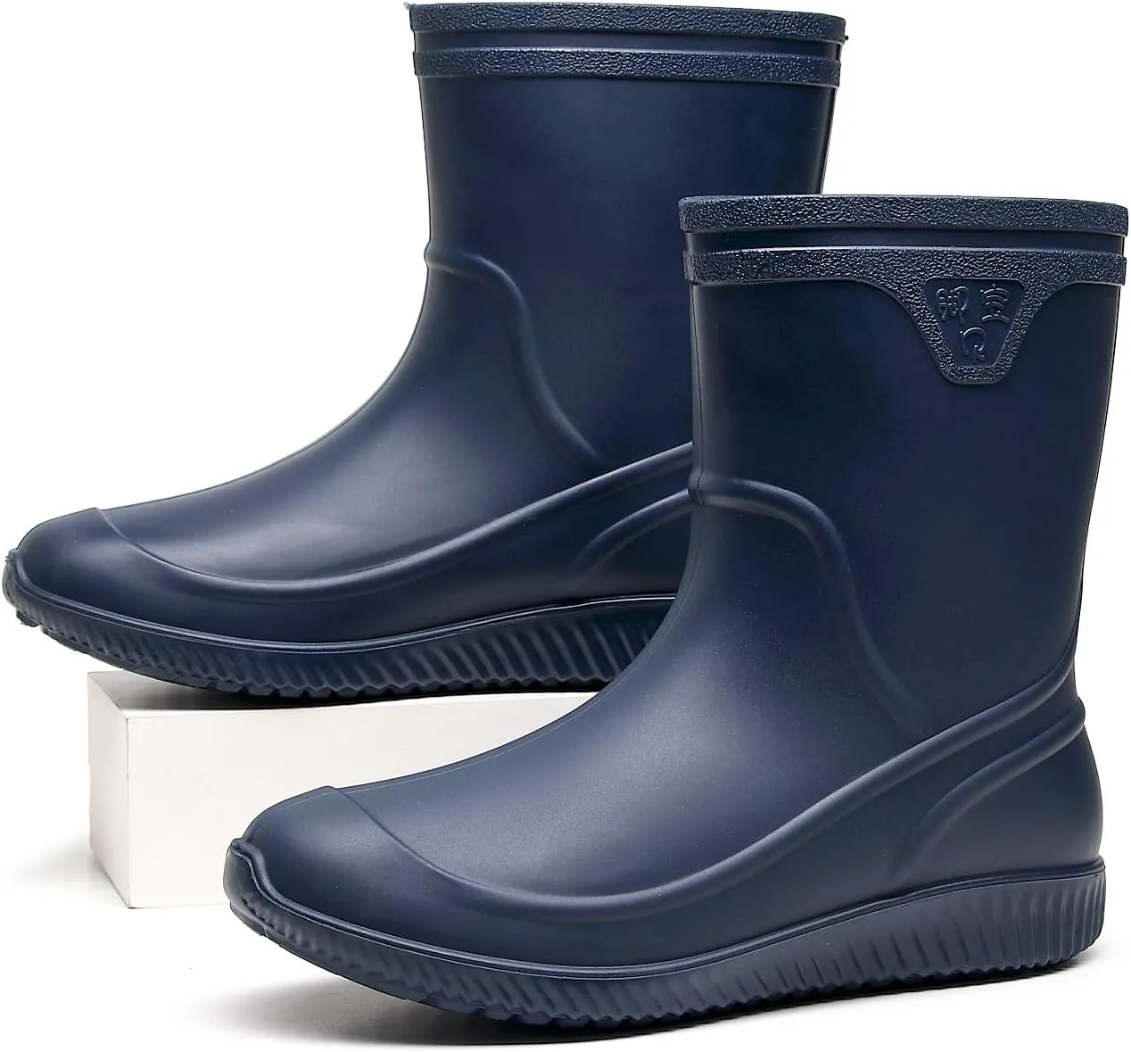 Rain Boots for Men, Non-Slip PVC Rubber Boots Mens Garden Boots, Waterproof Mid-Calf Raining Shoes, Durable Work Mud Boots, Comfort Chelsea Ankle Rain Boots Fishing Shoes for Outdoor Work