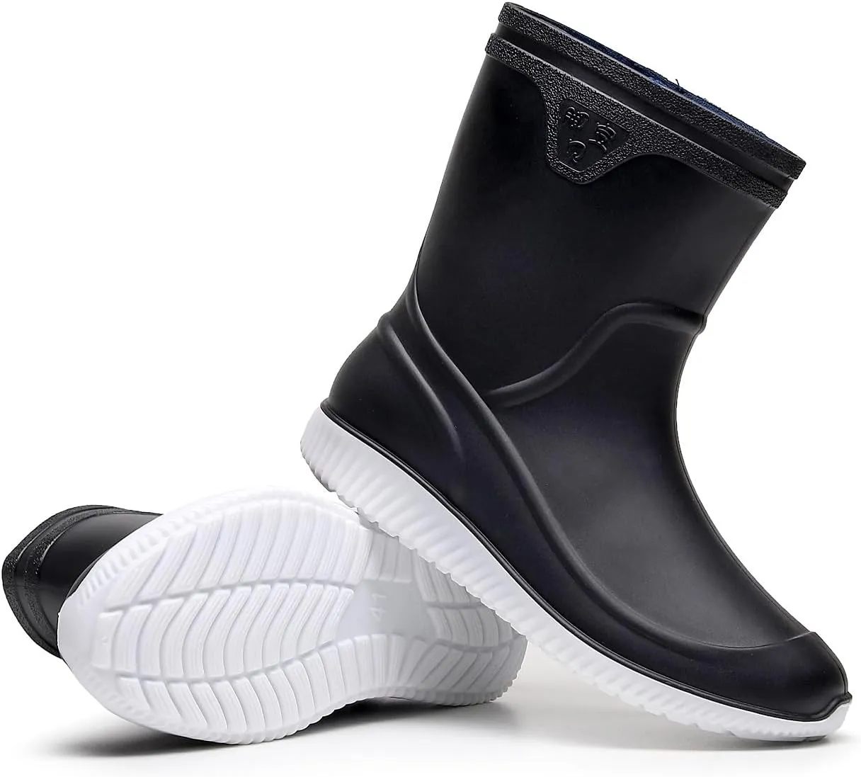 Rain Boots for Men, Non-Slip PVC Rubber Boots Mens Garden Boots, Waterproof Mid-Calf Raining Shoes, Durable Work Mud Boots, Comfort Chelsea Ankle Rain Boots Fishing Shoes for Outdoor Work
