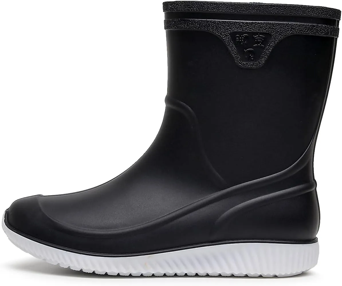 Rain Boots for Men, Non-Slip PVC Rubber Boots Mens Garden Boots, Waterproof Mid-Calf Raining Shoes, Durable Work Mud Boots, Comfort Chelsea Ankle Rain Boots Fishing Shoes for Outdoor Work
