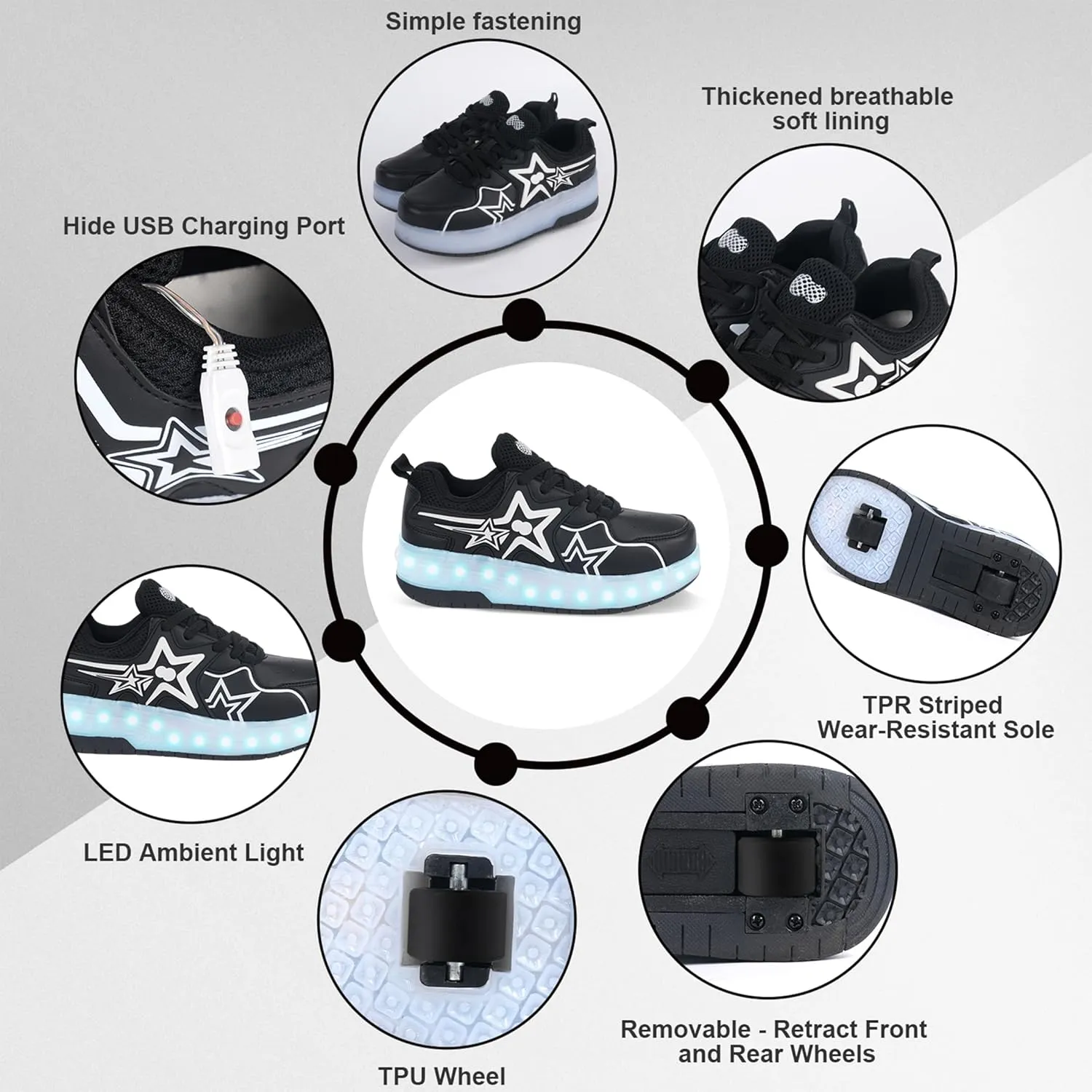 Roller Skates Shoes for Boys and Girls - 2-in-1 Skate Shoes and Sneakers for Kids Fun and Stylish