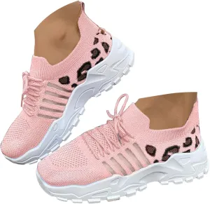 Sandals for Women Wedge Shoes Women's Fashion Mesh Cloth Leopard Print Sneakers Breathable Non Slip Lace Up Casual Shoes