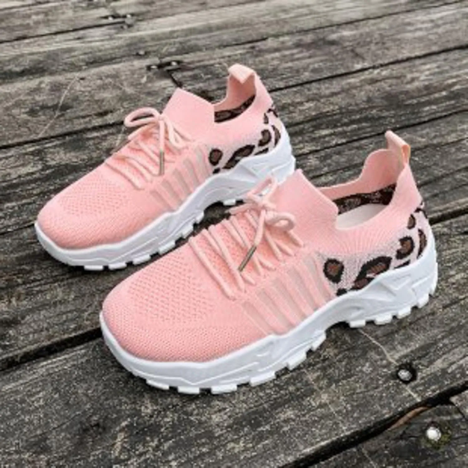 Sandals for Women Wedge Shoes Women's Fashion Mesh Cloth Leopard Print Sneakers Breathable Non Slip Lace Up Casual Shoes