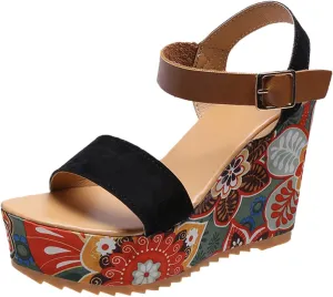 Sandals Wedges Open Summer Women Toe Strap Breathable Shoes Flower Women's Wedges Slip Shoes Sandals