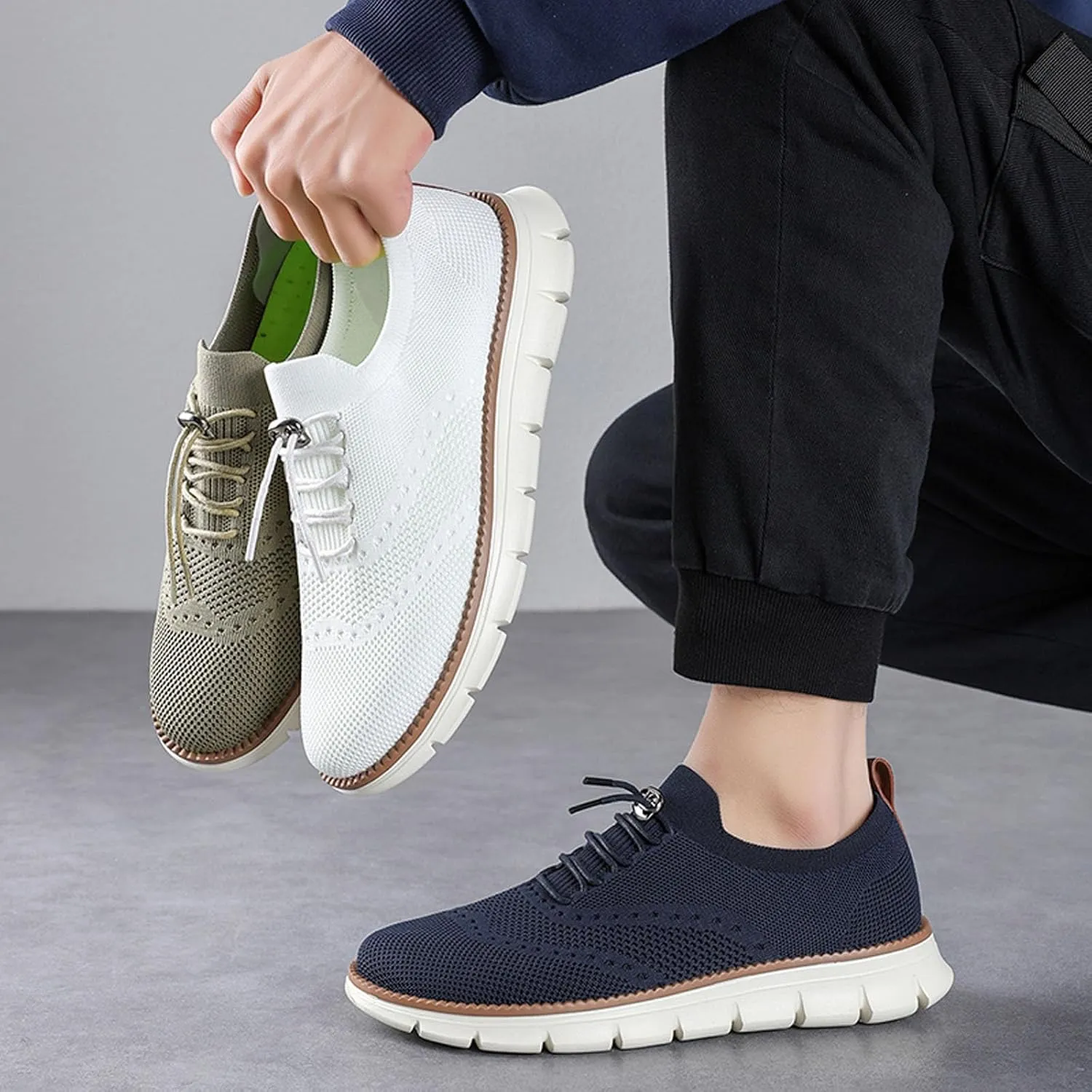 SECHRITE Breeze Shoes for Men 2024 New Breathable Lightweight Mesh Dress Sneakers Oxfords Lace-Up Lightweight Casual Walking Shoes