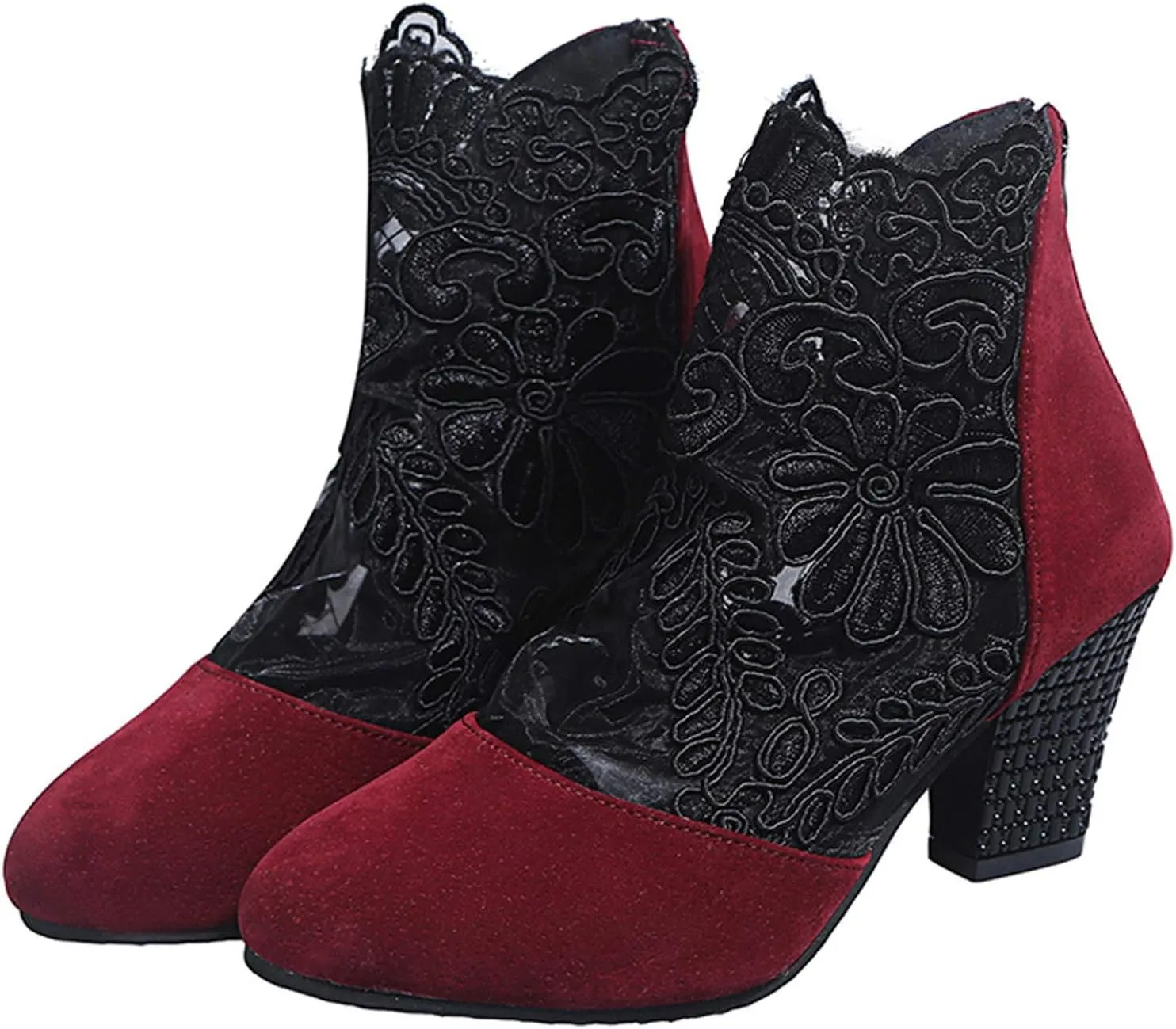 Shoes for Women Sandals, Sandals for Women Sexy Hollow Floral Lace Chunky High Heels Platform Boots Casual Boots