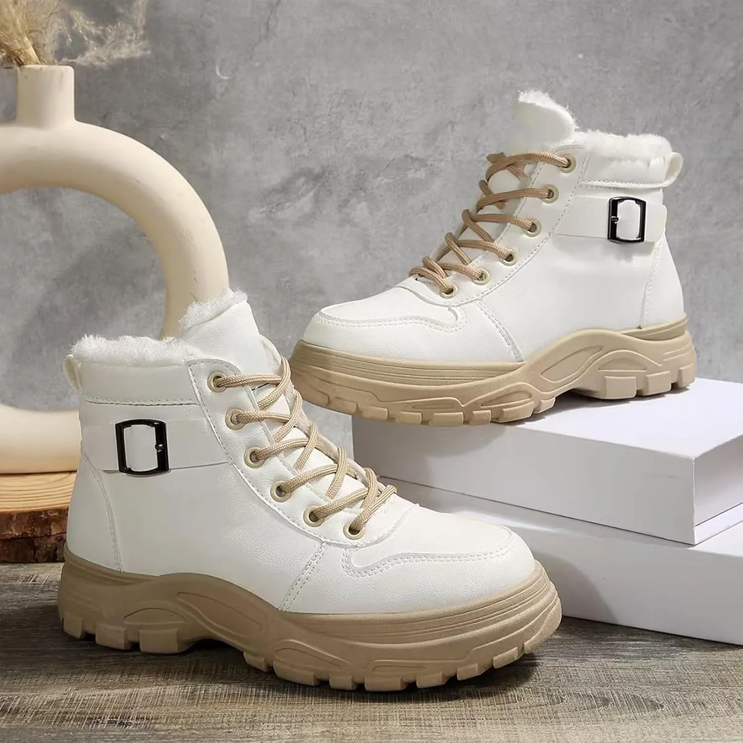 Snow Ankle Boots For Men Fu Lined Non-Slip Hiking Boots Women aterproof Winter Walking Shoes For Men