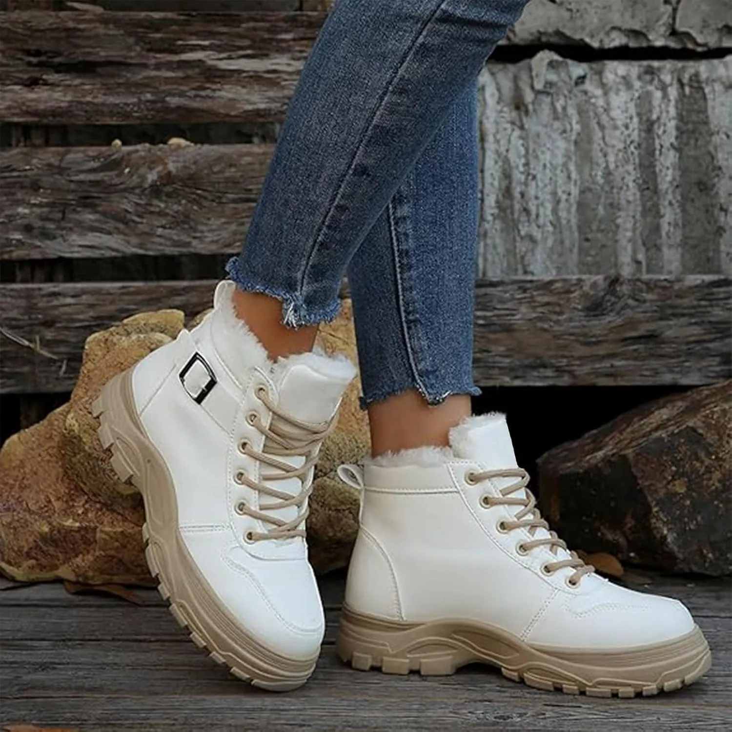 Snow Ankle Boots For Men Fu Lined Non-Slip Hiking Boots Women aterproof Winter Walking Shoes For Men
