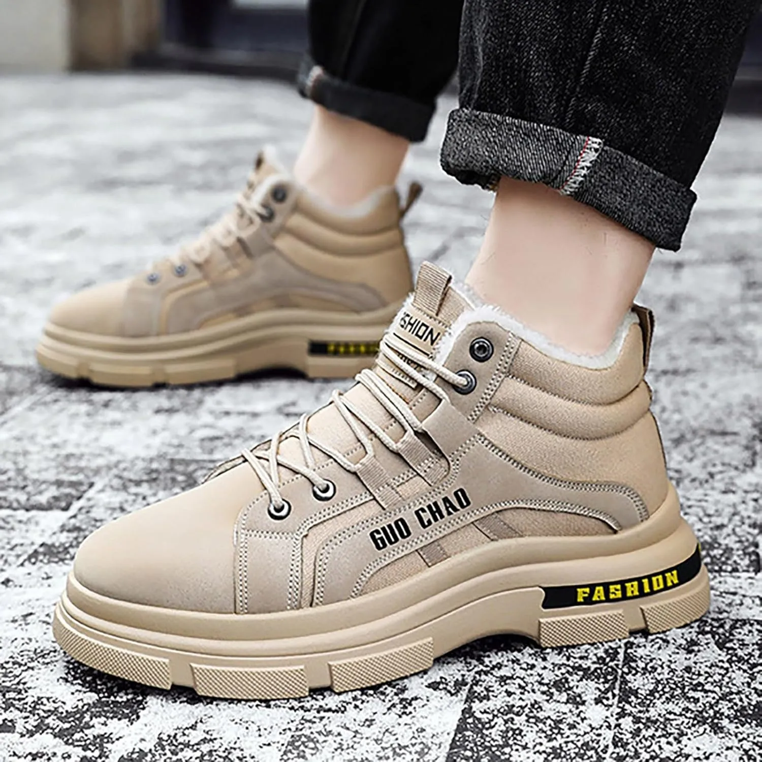 Snow Boots for Men Waterproof Furry Lined Warm Winter Boots Lace Up Cold Weather Anti-Slip Ankle Boots Slip on Athletic Lightweight Hiking Shoes
