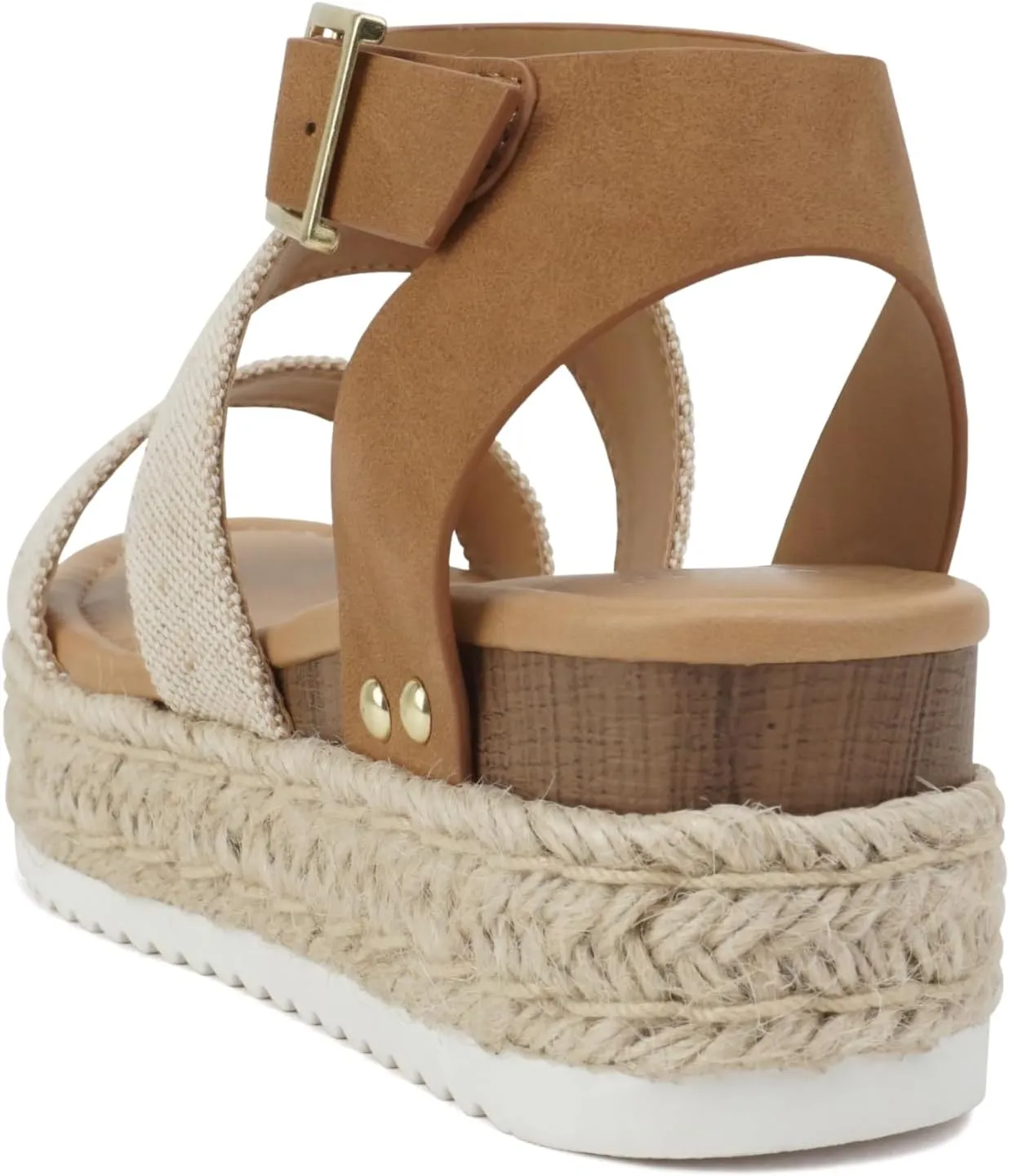 Soda Top Shoe Bryce Open Toe Buckle Ankle Strap Espadrilles Flatform Wedge Casual Sanda