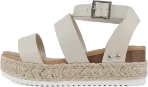 Soda Top Shoe Bryce Open Toe Buckle Ankle Strap Espadrilles Flatform Wedge Casual Sanda
