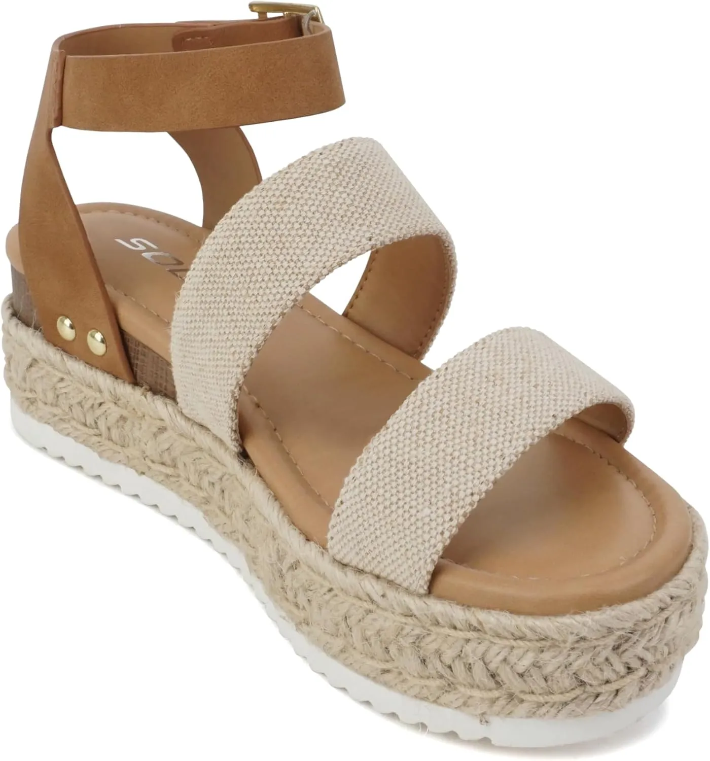 Soda Top Shoe Bryce Open Toe Buckle Ankle Strap Espadrilles Flatform Wedge Casual Sanda