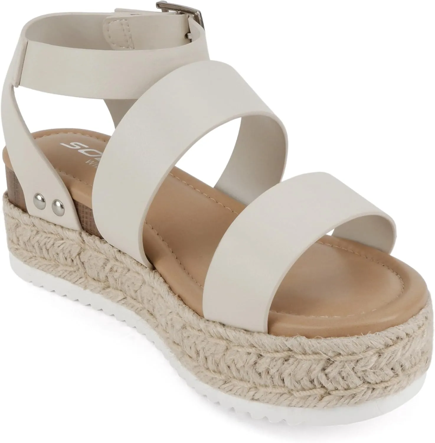 Soda Top Shoe Bryce Open Toe Buckle Ankle Strap Espadrilles Flatform Wedge Casual Sanda