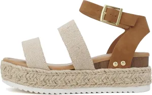 Soda Top Shoe Bryce Open Toe Buckle Ankle Strap Espadrilles Flatform Wedge Casual Sanda