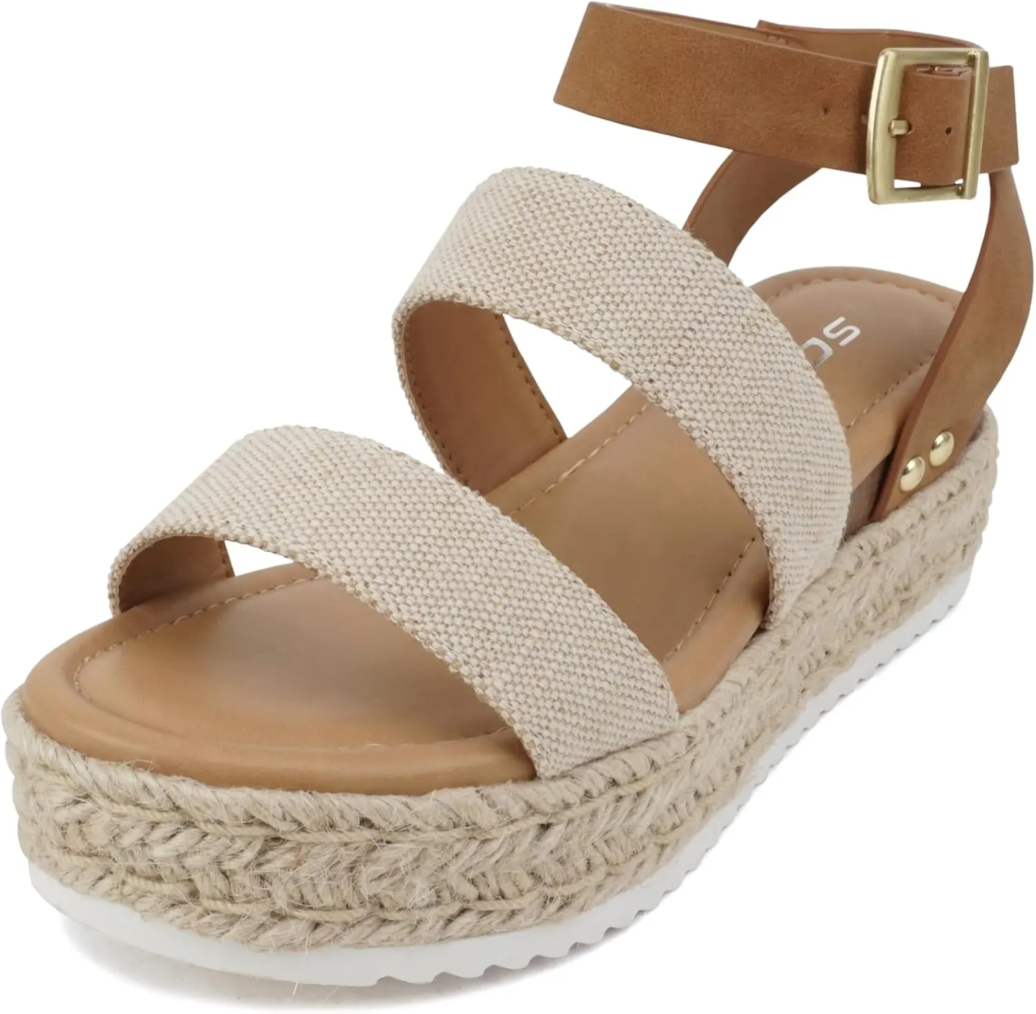 Soda Top Shoe Bryce Open Toe Buckle Ankle Strap Espadrilles Flatform Wedge Casual Sanda