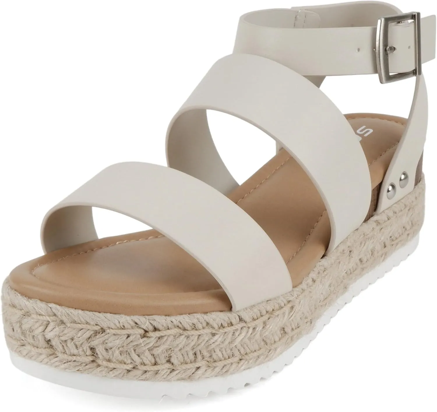 Soda Top Shoe Bryce Open Toe Buckle Ankle Strap Espadrilles Flatform Wedge Casual Sanda