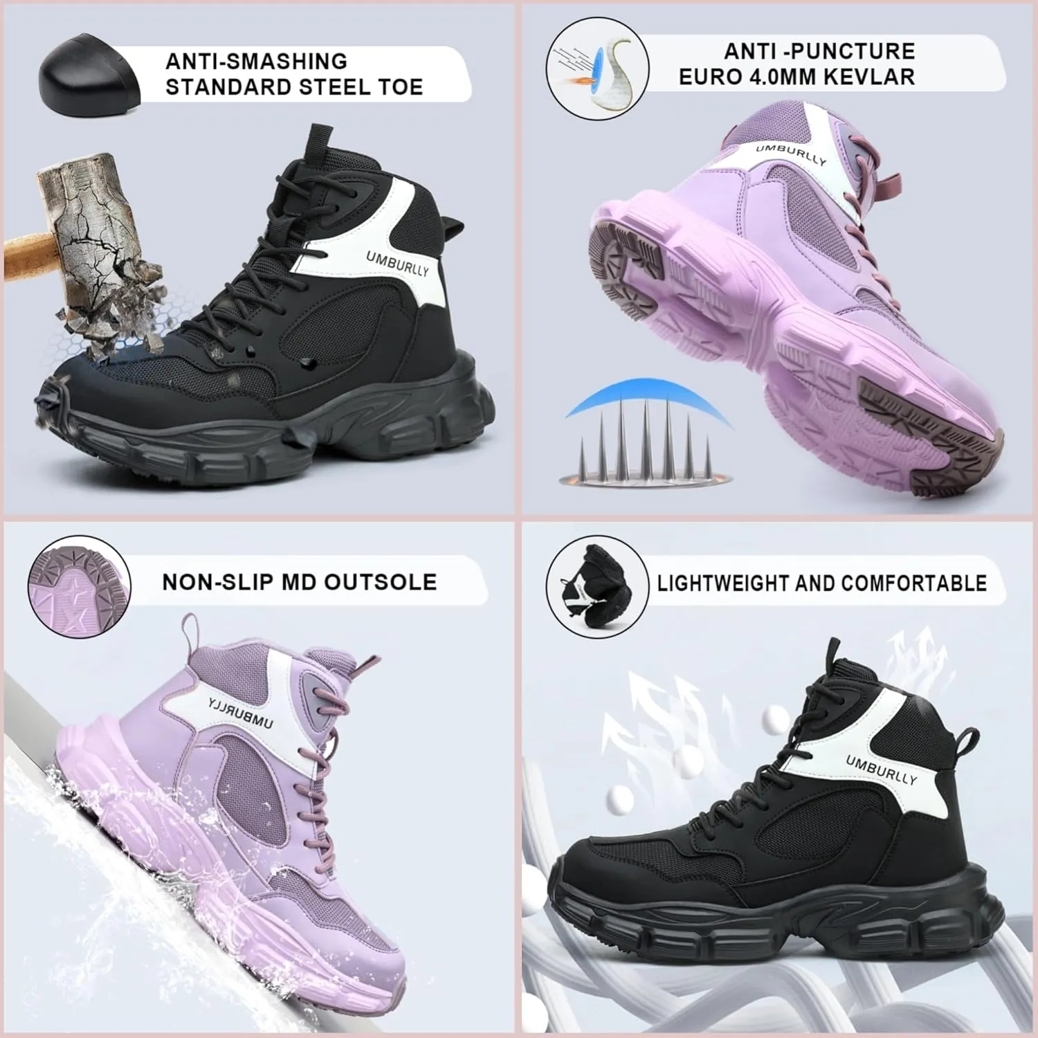 Steel Toe Work Boots for Women Waterproof Lightweight Slip-on Safety Shoes Industrial Construction Outdoor Sneakers