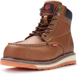 SUREWAY 6 Mens Heavy Duty Steel/Composite/Soft Toe Work Boots for Men,Comfortable & Durable,Goodyear Welt,Full Grain Leather,Oil/Slip Resistant,Wedge Moc Toe Industrial Construction Boots/Shoes