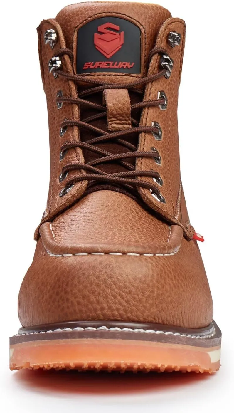 SUREWAY 6 Mens Heavy Duty Steel/Composite/Soft Toe Work Boots for Men,Comfortable & Durable,Goodyear Welt,Full Grain Leather,Oil/Slip Resistant,Wedge Moc Toe Industrial Construction Boots/Shoes