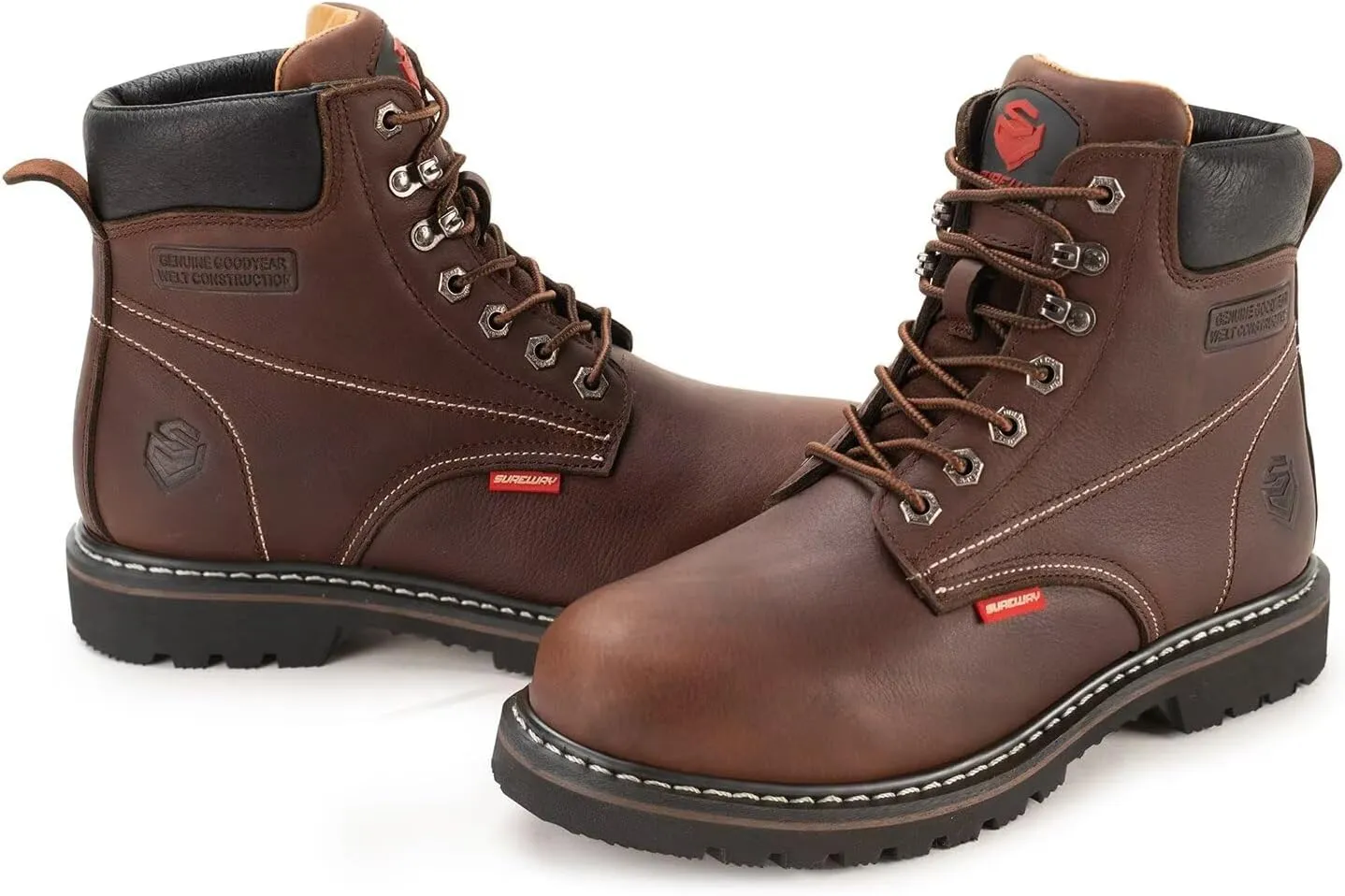 SUREWAY 6 Mens Soft Toe Work Boots for Men,Goodyear Welt,Extremely Comfortable Durable Proved,Superior Oil/Slip Resistant,Thicker Full Grain Leather,EH Safety Industrial Construction Boots