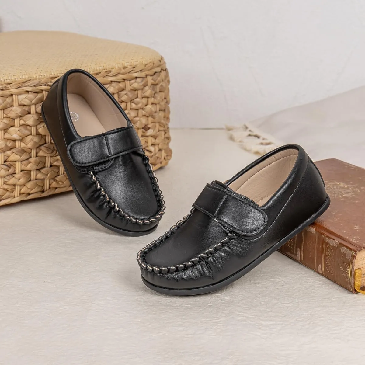 Toddler Boys Girls PU Leather Loafers Little Kids Slip-On Texture Flats Boat Wedding Dress Shoes School Uniform Moccasins Daily Walking Shoes(Toddler/Little Kids)